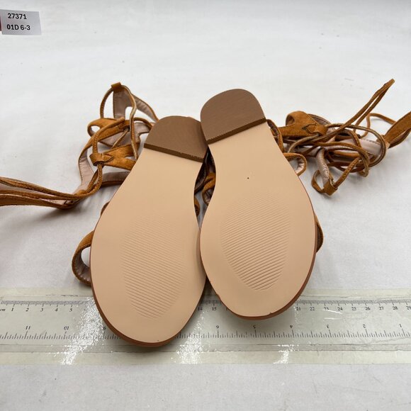 YDN Tan Sexy Knee High Lace up Flats Fringe Low Heel Gladiator Strap Sandals - Picture 7 of 8